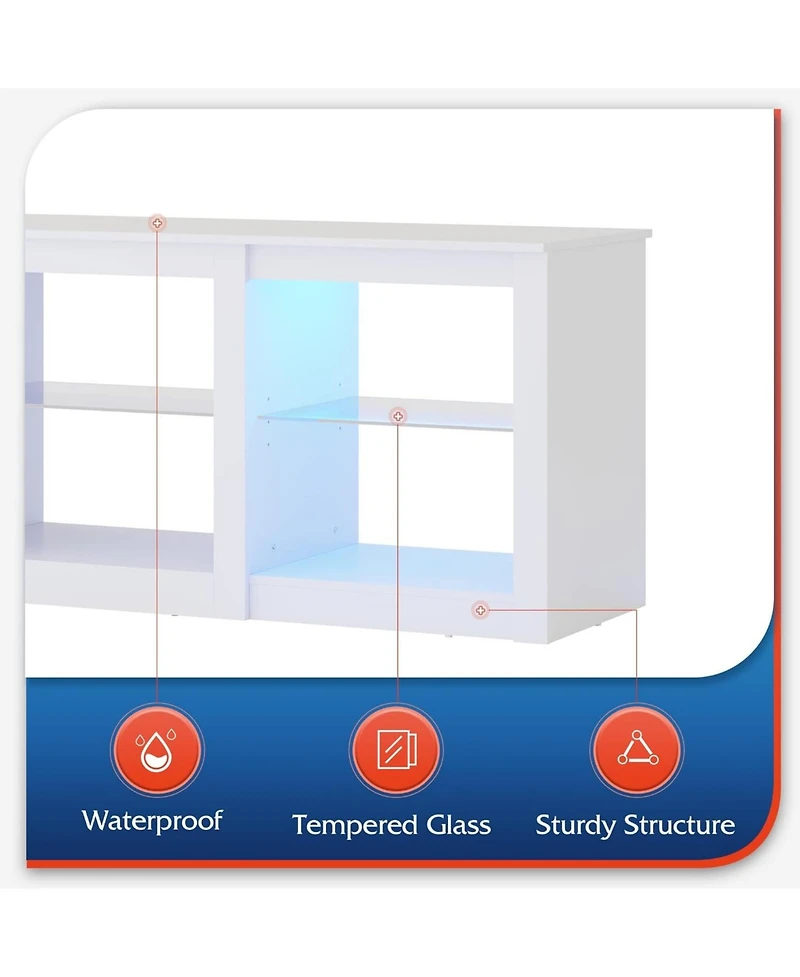 Wlive Tv Stand with Led Lights for Tvs up to 65 inch Entertainment Center with Glass Shelves Modern TV Console for Living Room Media Console with Stor