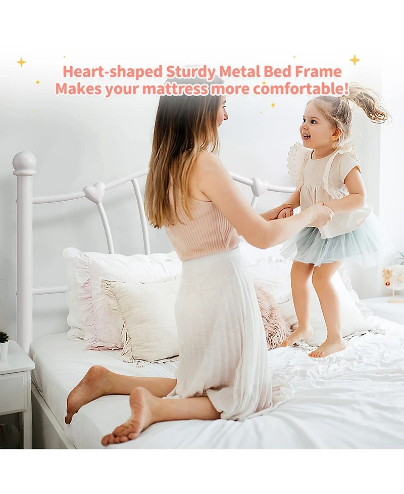 gaomon Twin Size Metal Platform Bed Frame for Girls, Twin Bed Frame with Headboard