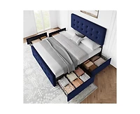 gaomon Queen Size Bed Frame with 4 Storage Drawers and Headboard, Velvet Upholstered Platform Bed Frame with Wooden Slats Support