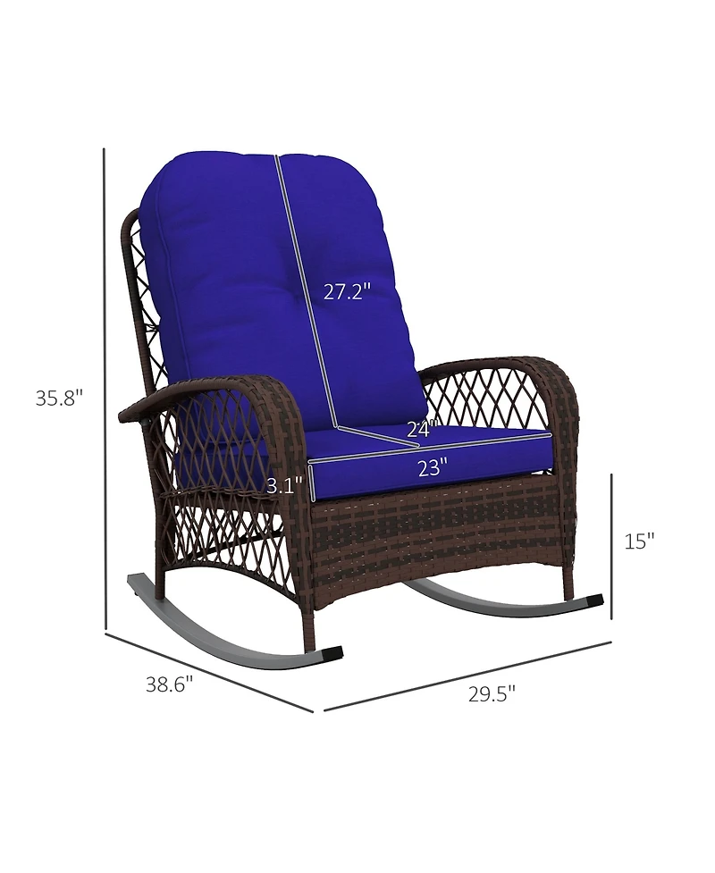 Outsunny Outdoor Wicker Rocking Chair Wide Cushion, Steel Frame