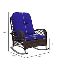 Outsunny Outdoor Wicker Rocking Chair Wide Cushion, Steel Frame