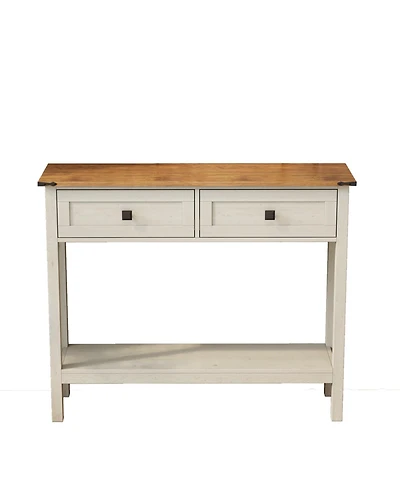Farmhouse Style Console Table with 2 Drawer and Bottom Storage Shelf for Entryway, Rustic Side Table with Storage Drawer and Shelf for Living room, Ha
