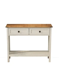 Farmhouse Style Console Table with 2 Drawer and Bottom Storage Shelf for Entryway, Rustic Side Table with Storage Drawer and Shelf