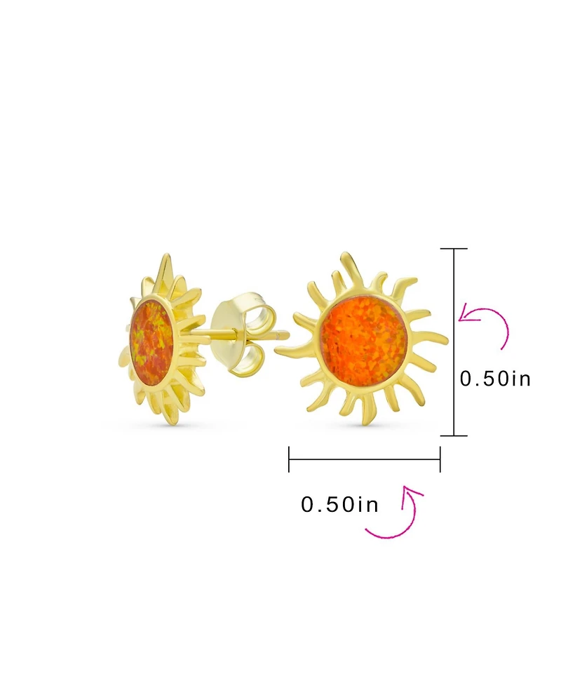 Bling Jewelry Iridescent Celestial Summer Vacation Sun Beach Fun Created Synthetic Blue Mexican Opal Sunburst Stud Earrings .925 Sterling Silver