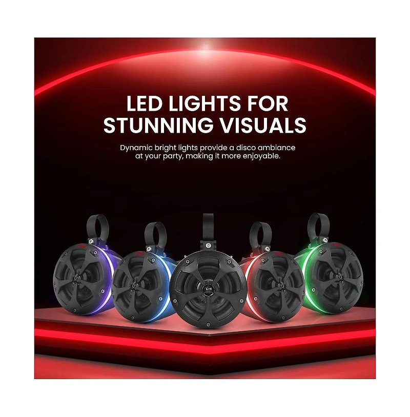 Pyle 4” Waterproof Off-Road Speakers, 800 Watt, Rgb Lights, Remote Control (2 Pairs)