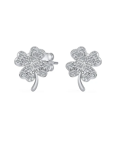 Bling Jewelry Luck of the Irish Shamrock Pave Cz Four Leaf Clover Stud Earrings .925 Sterling Silver