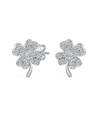 Bling Jewelry Luck of the Irish Shamrock Pave Cz Four Leaf Clover Stud Earrings .925 Sterling Silver