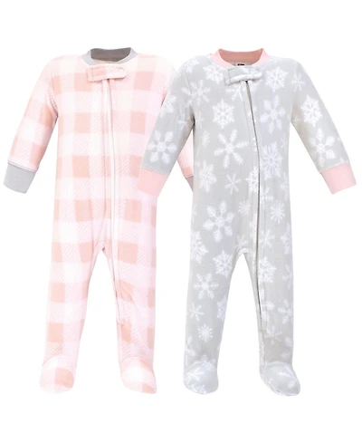 Hudson Baby Baby Girls Hudson Fleece Zipper Sleep and Play 2pk, Gray Pink Snowflake, 6-9 Months