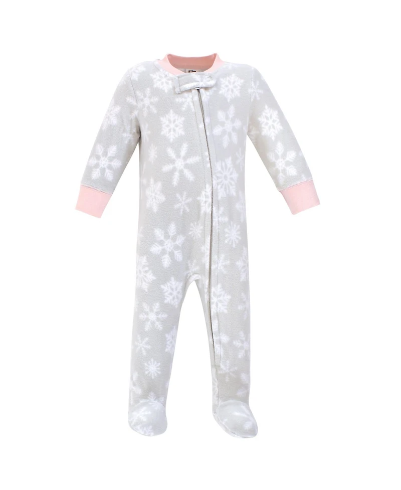 Hudson Baby Baby Girls Hudson Fleece Zipper Sleep and Play 2pk, Gray Pink Snowflake, 6-9 Months