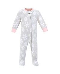 Hudson Baby Baby Girls Hudson Fleece Zipper Sleep and Play 2pk, Gray Pink Snowflake, 6-9 Months