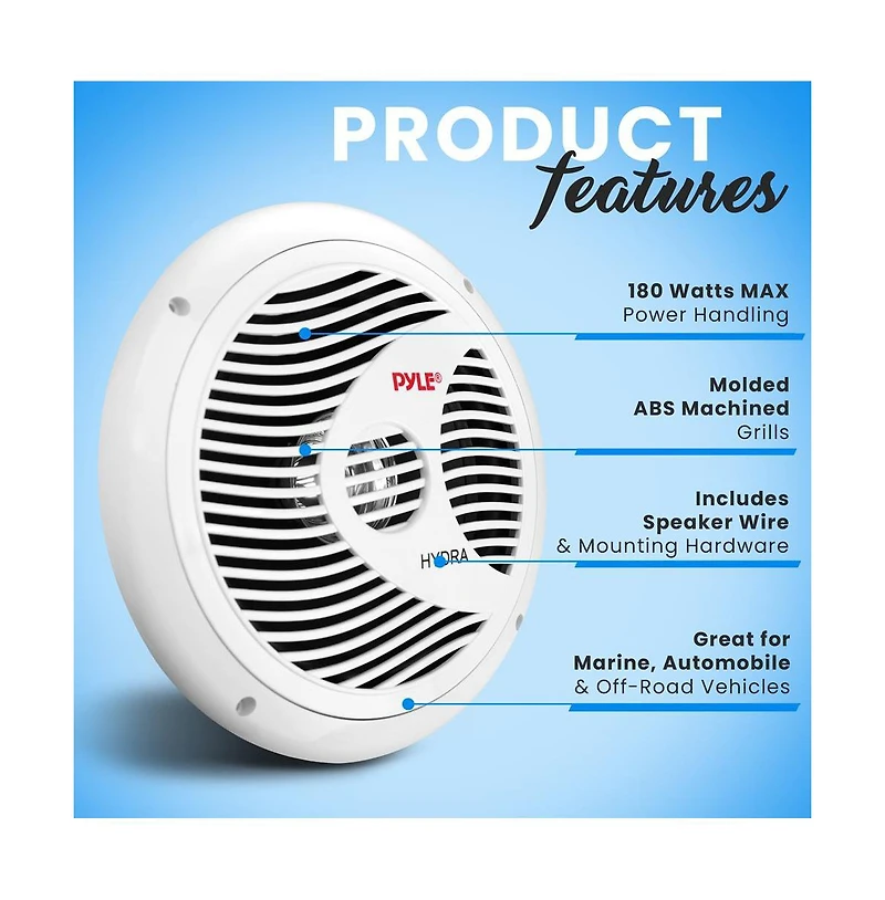 Pyle 8" Waterproof Marine Component Speakers - 180 Watt, White