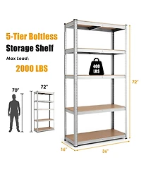 Gymax Adjustable 36''x72'' Heavy Duty 5 Level Garage Tool Shelf 2000lbs
