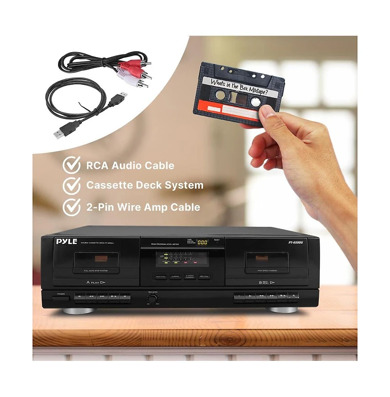 Pyle Dual Stereo Cassette Deck with Usb to MP3 Converter