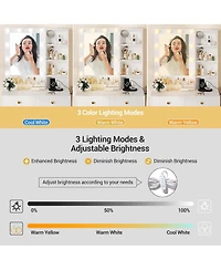 gaomon Vanity Desk with Mirror and Lights, Makeup Vanity with 2 Large Drawers and 3 Open Shelves, 3 Lighting Modes Brightness Adjustable, Bedroom