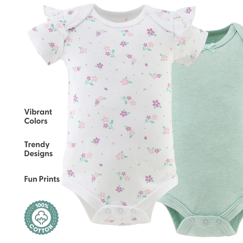 The Peanutshell Baby Girls Short Sleeve Cotton Bodysuits Girls, Cherry Blossom