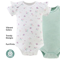 The Peanutshell Baby Girls Short Sleeve Cotton Bodysuits Girls, Cherry Blossom