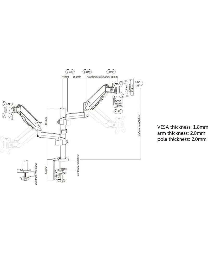 Manhattan Universal Gas Spring Dual Monitor Mount, 461597