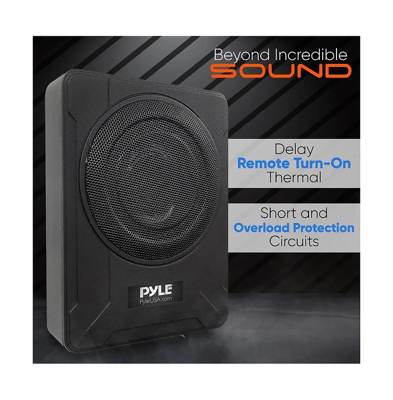 Pyle 8” 600W Slim Active Car Subwoofer, Low-Profile, Under-Seat Installation