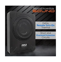 Pyle 8” 600W Slim Active Car Subwoofer, Low-Profile, Under-Seat Installation