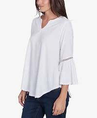 Ruby Rd. Petite Swiss Dot Solid Flounce Sleeve Top