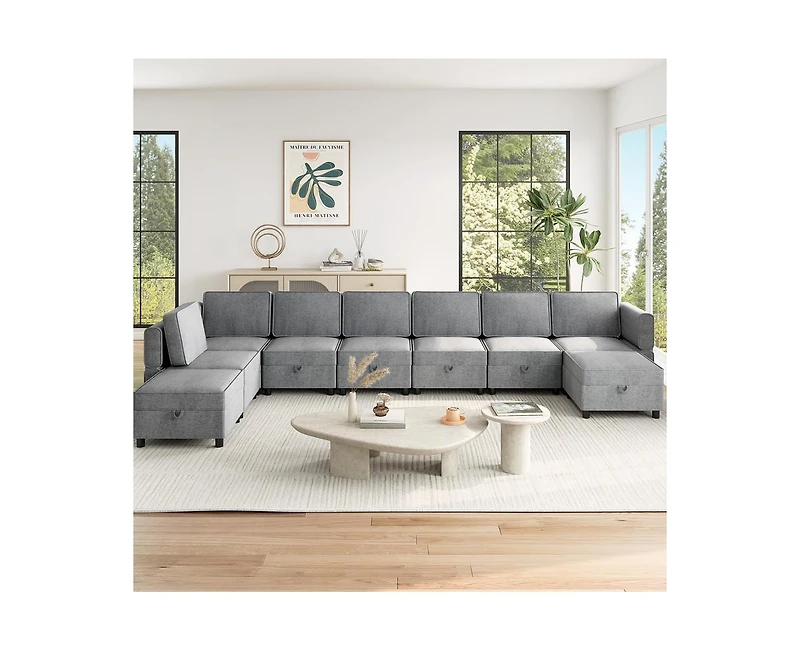 gaomon 139.4" Chenille Reversible Sectional Sofa, 9-Seater Modular Sectional Sofa, Comfy Sectional Sleeper Sofa Couch with Chaise, U-Shape Modular Cou