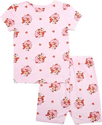 Strawberry Shortcake Little and Big Girls Short Sleeve Biker Shorts, 2-Piece Pajama Set