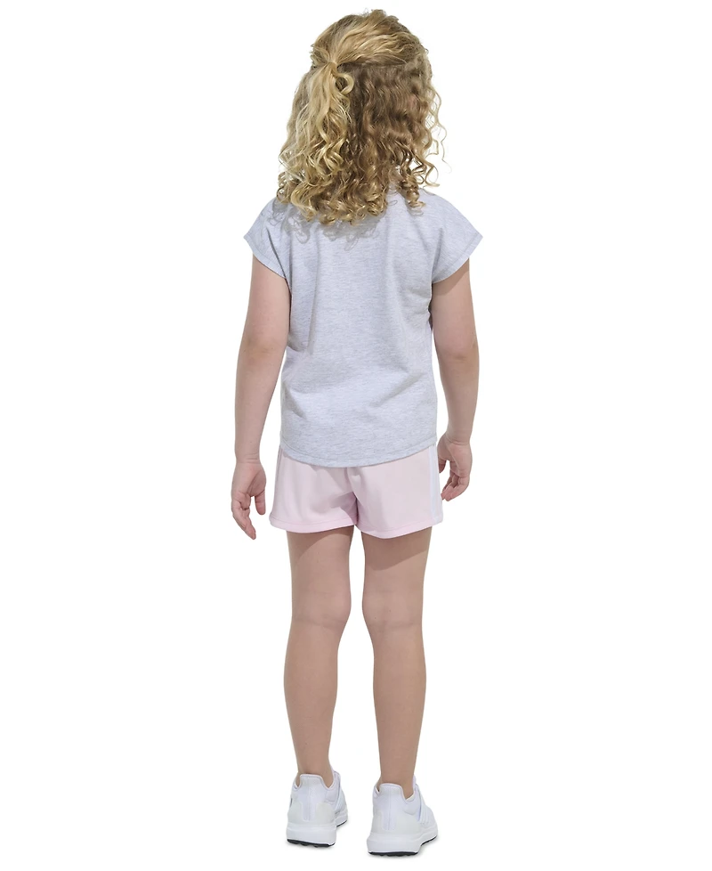 adidas Toddler & Little Girls Short-Sleeve Graphic Heather T-Shirt & Mesh Shorts, 2 Piece Set