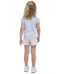 adidas Toddler & Little Girls Short-Sleeve Graphic Heather T-Shirt & Mesh Shorts, 2 Piece Set