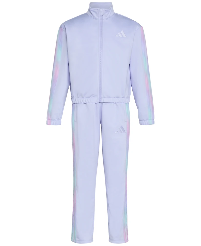 adidas Toddler & Little Girls Long-Sleeve Printed 3-Stripe Fashion Tricot Jacket & Pants, 2 Piece Set