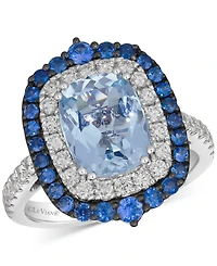Le Vian Sea Blue Aquamarine (2-1/2 ct. t.w.), Sapphire (5/8 ct. t.w.), Vanilla Diamond (5/8 ct. t.w.) & Chocolate Diamond Accent Double Halo Ring in P