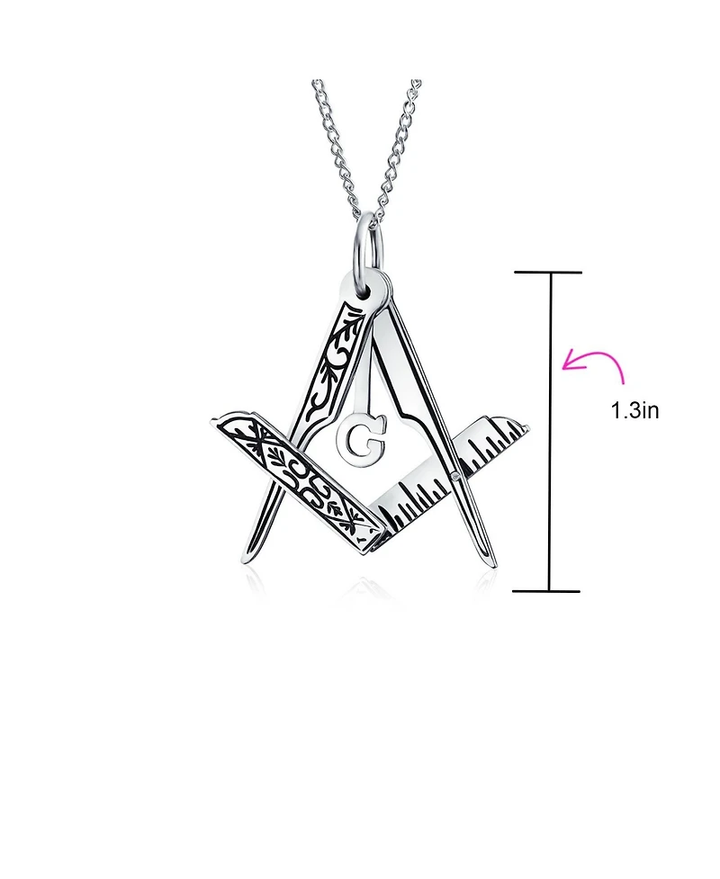Bling Jewelry Masonic Freemason Compass Pendant Necklace in Oxidized Sterling Silver Chain