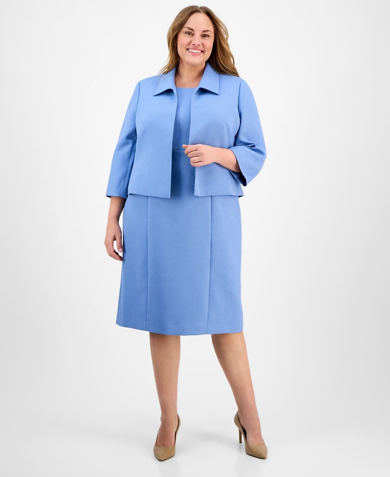 Le Suit Plus Cropped Open-Front Jacket & Empire-Seamed Sheath Dress Set
