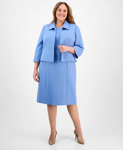 Le Suit Plus Cropped Open-Front Jacket & Empire-Seamed Sheath Dress Set