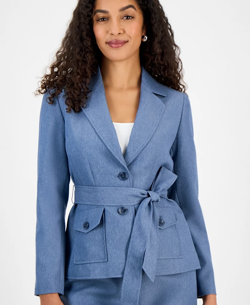 Le Suit Women's Two-Button Belted Safari Jacket & Mid-Rise Straight-Leg Pants Set