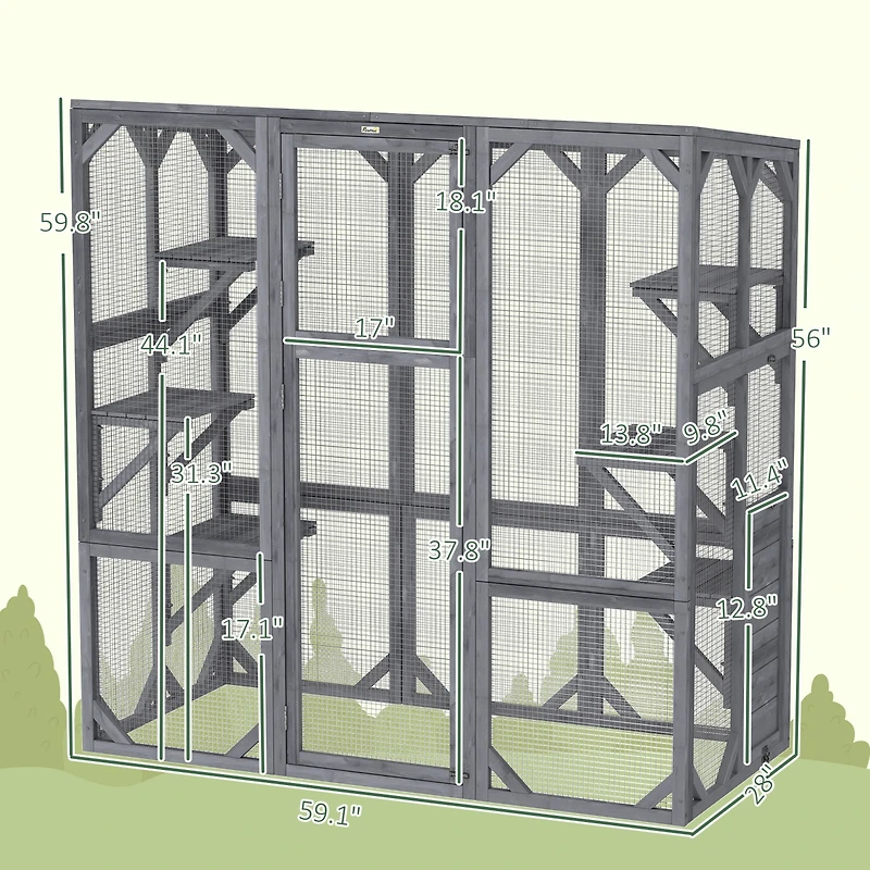 PawHut Catio Outdoor Cat Enclosure for 1-3 Cats, 59" x 28" x 60",