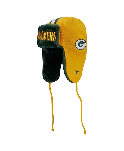 New Era Men's Gold Green Bay Packers Helmet Head Trapper Knit Hat