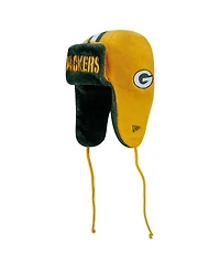 New Era Men's Gold Green Bay Packers Helmet Head Trapper Knit Hat