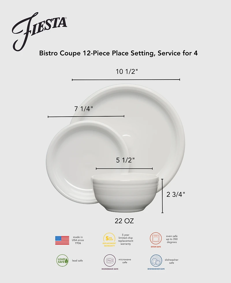 Fiesta Sunset Horizon Bistro Coupe 12 Pc. Dinnerware Set, Service For 4