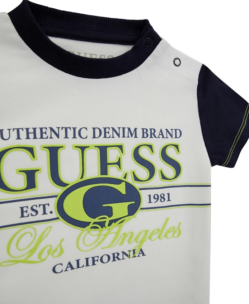 Guess Baby Boys Short Sleeve T-Shirt and Knit Denim Shorts, 2-Piece Set