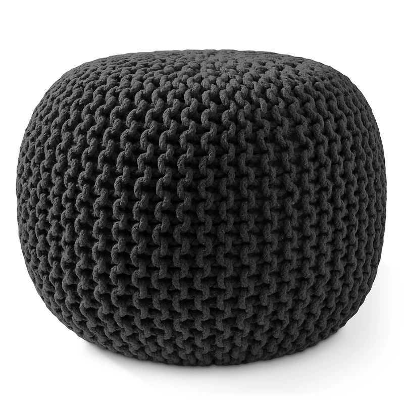 Casafield Round Pouf Ottoman, Navy Blue - 20" Dia x 14.5" High Cotton Knit Foot Stool Boho Floor Pouffe for Living Room
