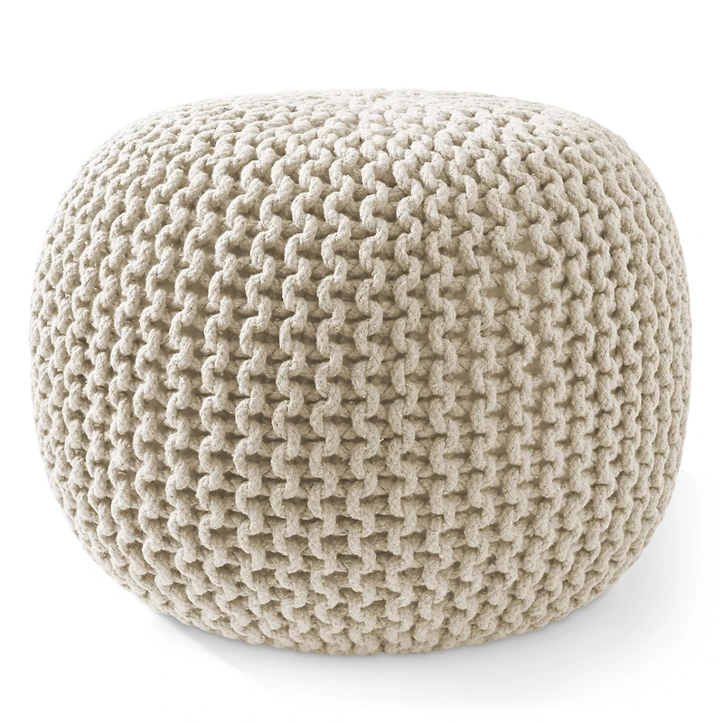 Casafield Round Pouf Ottoman, Light Pink - 20" Dia x 14.5" High Cotton Knit Foot Stool Boho Floor Pouffe for Living Room