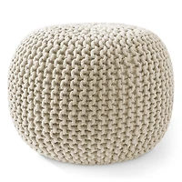 Casafield Round Pouf Ottoman, Light Pink - 20" Dia x 14.5" High Cotton Knit Foot Stool Boho Floor Pouffe for Living Room