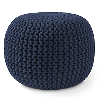 Casafield Round Pouf Ottoman, Navy Blue - 20" Dia x 14.5" High Cotton Knit Foot Stool Boho Floor Pouffe for Living Room