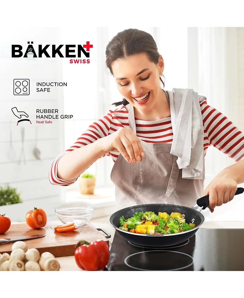 Bakken- Swiss Cookware Set – 23 Piece – Multi-Sized Cooking Pots with Lids, Skillet Fry Pans and Bakeware – Reinforced Pressed Al