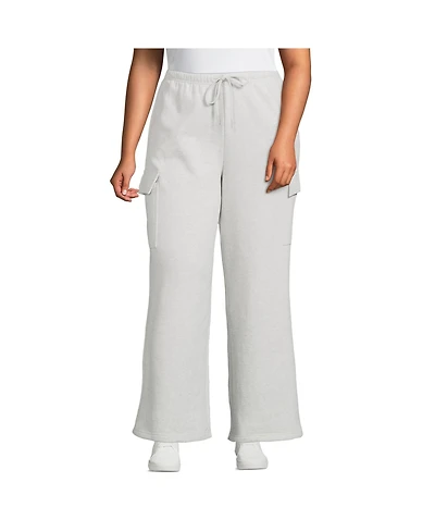 Lands' End Plus Size Serious Sweats High Rise Wide Leg Cargo Pant - Set Bottom
