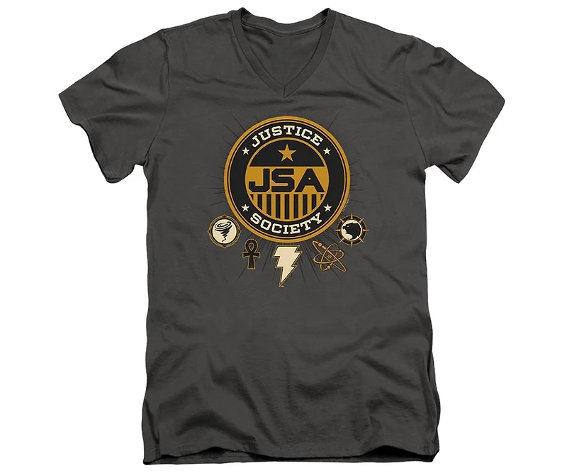 Black Adam Mens Justice Society Short Sleeve Adult V Neck Premium Cotton Tee / T-Shirt