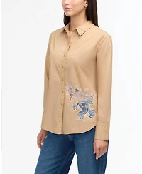 Ellen Tracy Women s Poplin Shirt with Lace Cutout