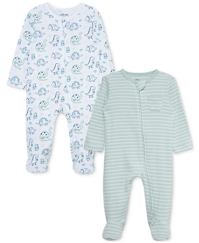 Little Me Baby Boys 2-Pack Dino Cotton Footed Coveralls