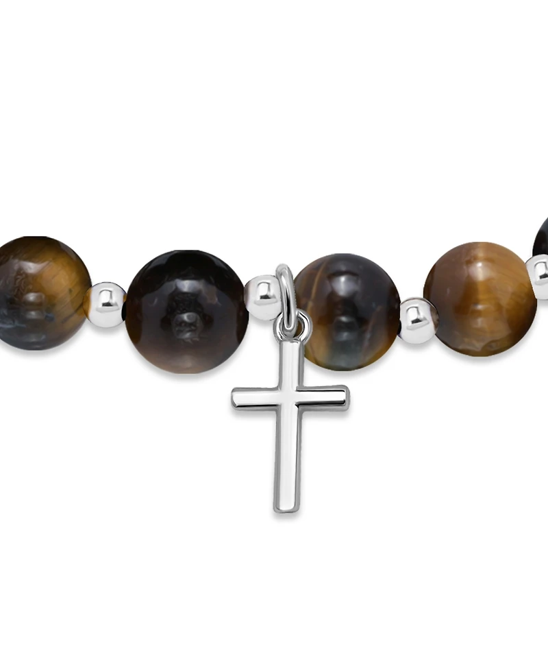 Macy's Silver-Plated Beaded Cross Charm Stretch Bracelet