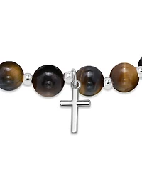 Macy's Silver-Plated Beaded Cross Charm Stretch Bracelet